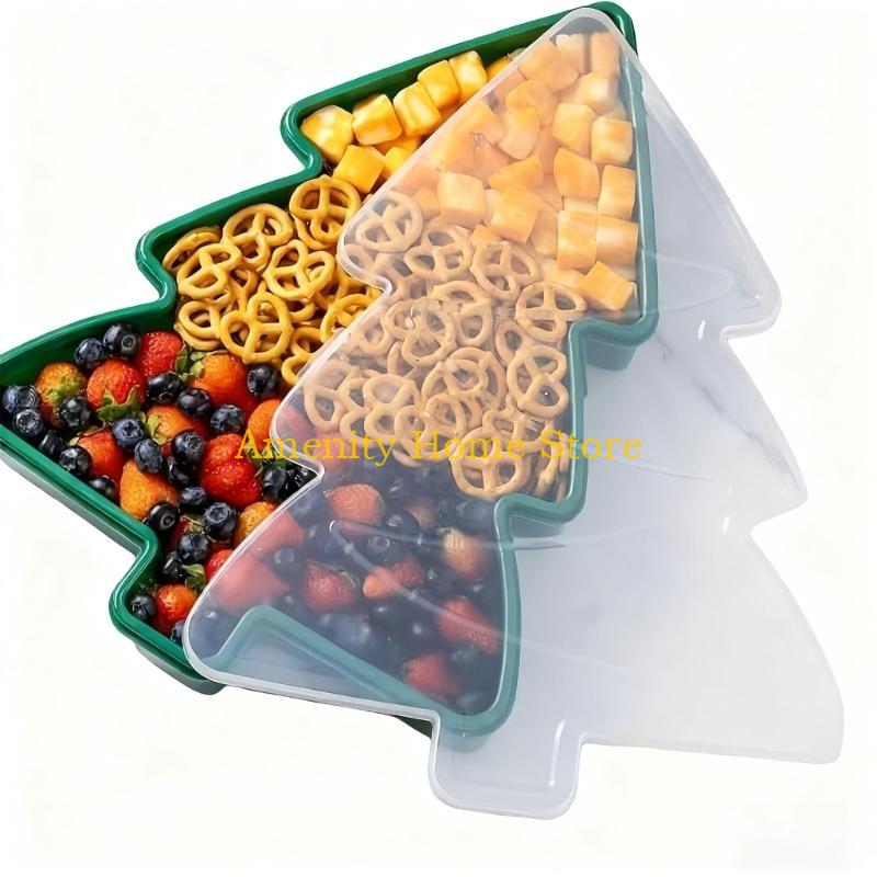 F26C Christmas Serving Tray & Festive Christmas Biscuit Storage with Lid Holiday Snowflake Tree Character Container for Snacks