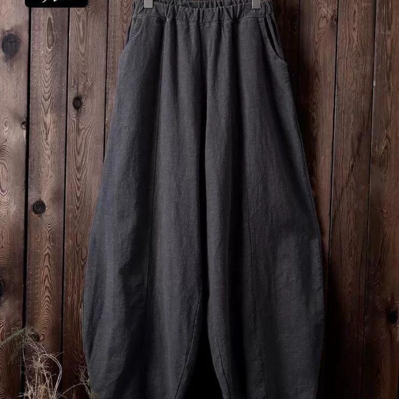 Японские свободные повседневные шаровары из хлопка и льна на весну и осень больших размеров для женщин