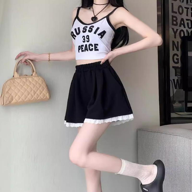 Sports Shorts Women's New Korean Version of Loose Lace Lace Elastic High-waisted Temperament Casual A-line Wide-leg Pants To Wear