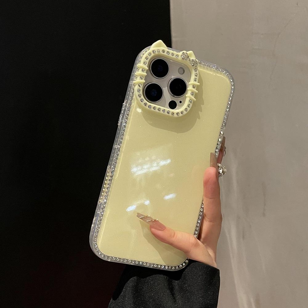 Чехол для телефона с кошачьими ушками, блестками и бриллиантами, конфетного цвета, для iPhone 17Air 16 15 14 13 12 11 Pro Max Plus, противоударный защитный задний чехол