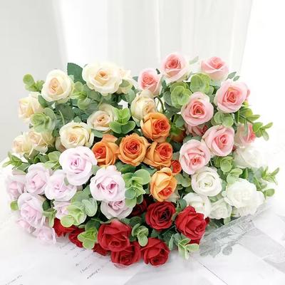 10 головок искусственный цветок шелковая роза белые листья эвкалипта букет пионов искусственный цветок для свадебного стола ваза для вечеринки домашний декор