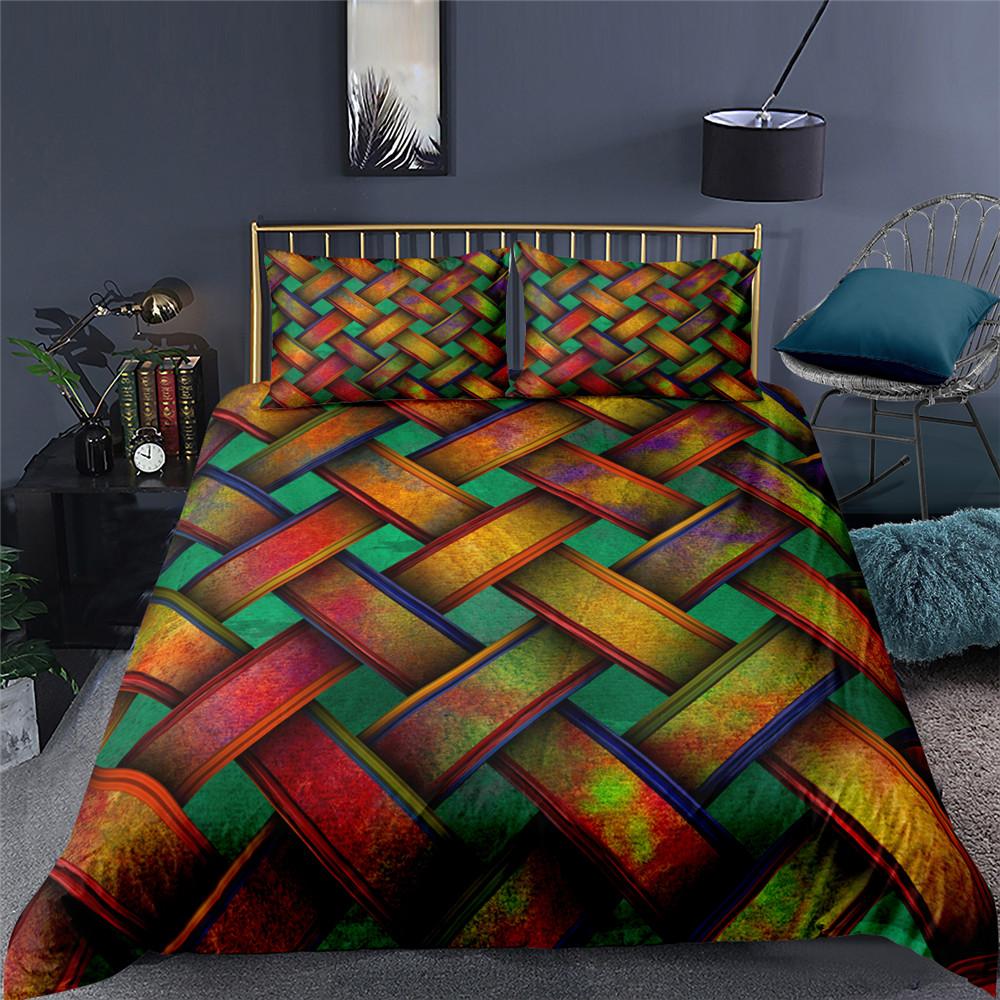 Colorful Weave Bedding Set Rainbow Psychedelic King Queen Double Duvet Cover 3D Geometric Comforter Cover Microfiber Quilt Cover