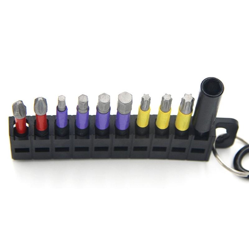 10Pcs Industrial Strength Screwdriver Bit Support Steel Construction Magnetic Extension Rod Storage Rack Carabiner Ready