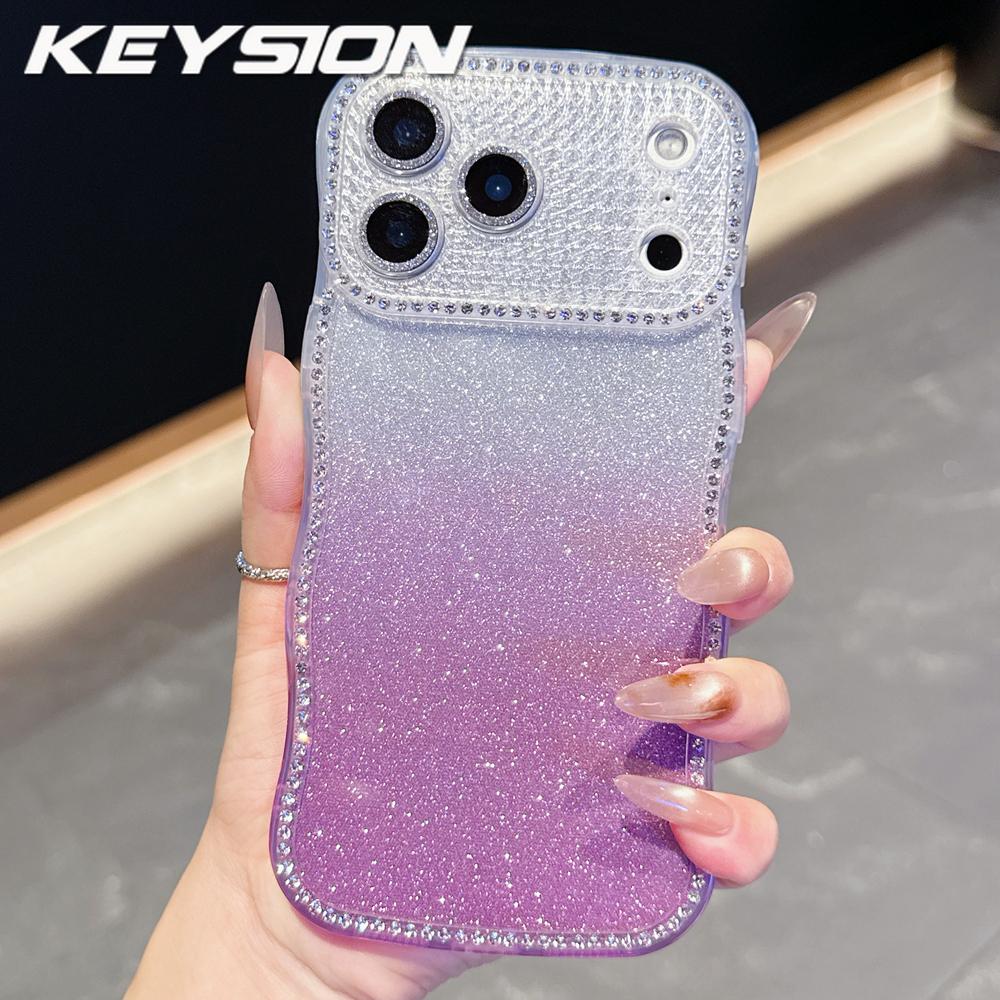 KEYSION Чехол для телефона с градиентом, блестками и стразами для iPhone 16 17 Pro Max Air 16 Plus, с волнистым краем, защитой камеры, противоударный