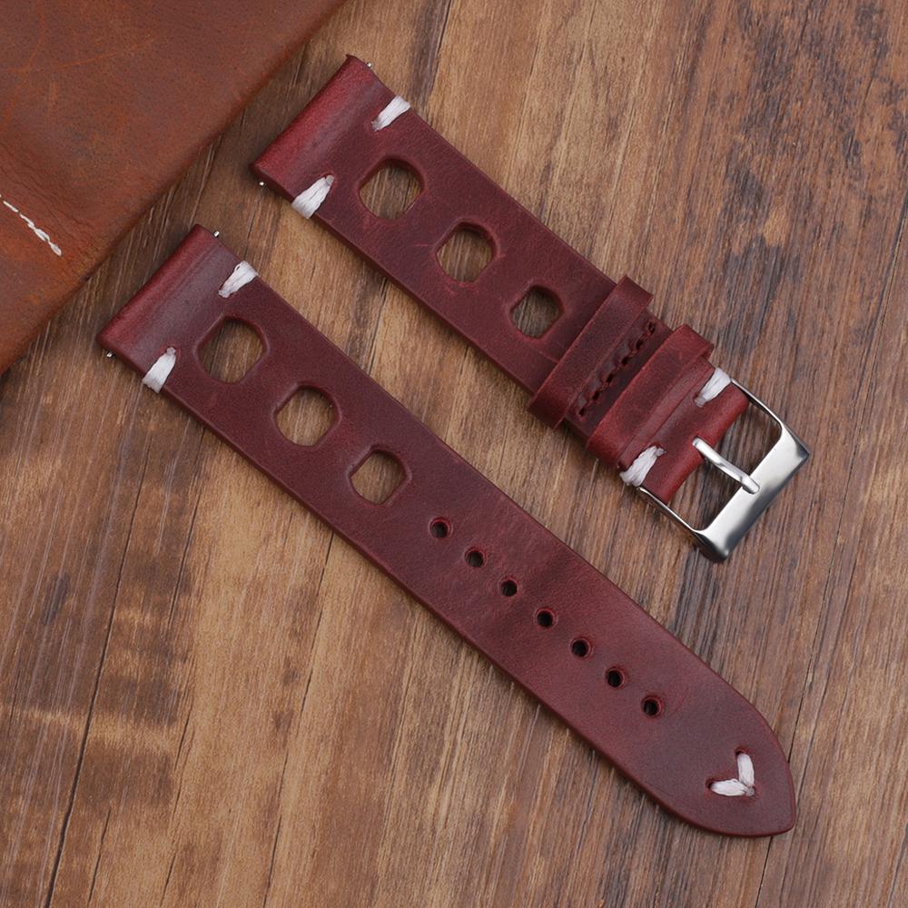 Vintage Leather Watch Strap 18mm 20mm 22mm 24mm Breathable Hole Hand Stitching Watchband for Men Women Replacement Wrist Belt