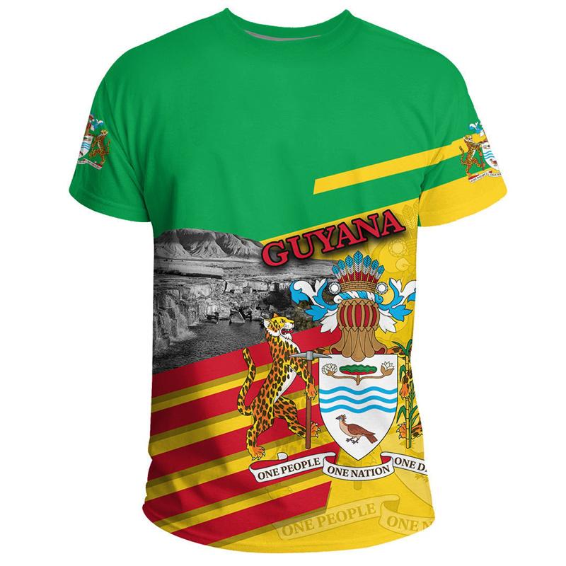 Мужская футболка с 3D-принтом флага Гайаны, спортивная футболка для тренажерного зала, футболка с круглым вырезом и короткими рукавами, летняя повседневная уличная футболка свободного кроя