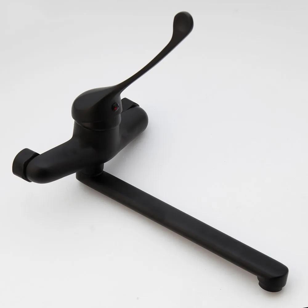 Torayvino Matte Black Brass Long Handle Bathroom Basin Sink Faucet Medical Hygiene Faucets Deck Mounted Cold and Hot Mixer Tap