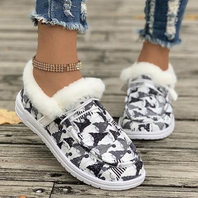 Модная обувь Женская 2025 Повседневные женские кроссовки Балетки Осень Принт Новое платье Осень Большой размер Зима Короткий плюш Досуг Резина Рим ПУ Фло