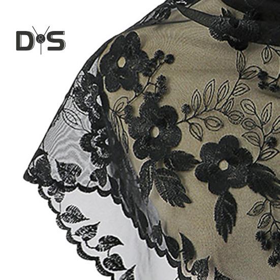 Triangle Scarf Lace Satin Shawl Scarf Hollow Embroidery Flower Pattern Beach Sun Protection Shawl Women Daily Wear