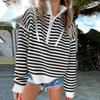 Women's Striped Long Sleeved Zipper Fashionable Loose Hoodie Top