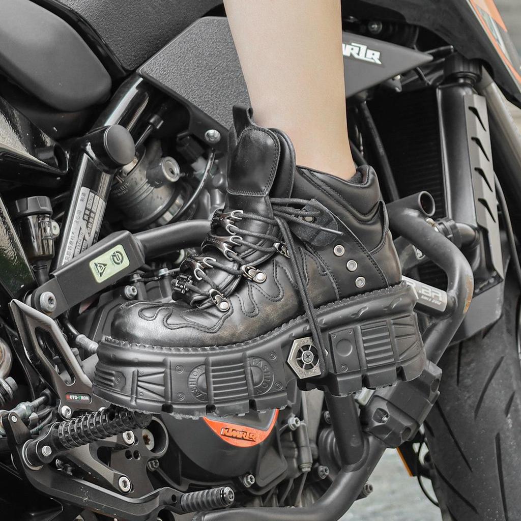 Унисекс Готические Туфли на Платформе - Панк Металл Увеличивающие Рост Мотоциклетные Ботинки