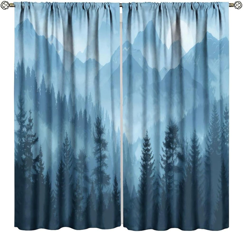 Gothic Dark Misty Forest Curtains, Mysterious Horror Foggy Dim Dead Jungle Under Strange Bright Moon,Thermal Insulation Blackout