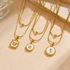 Layered Butterfly Pendant Necklace For Women Gold Plated Stainless Steel Shell Square Jewelry
