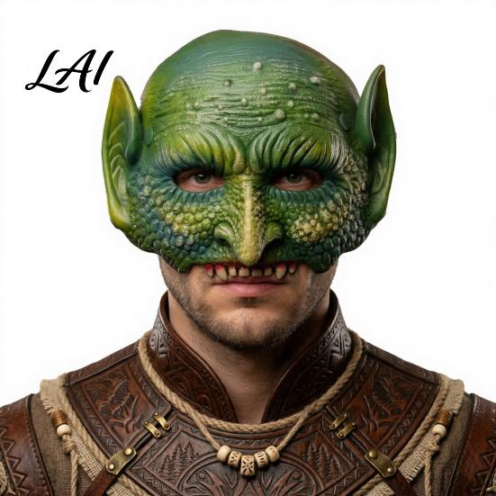 Soft Material Costume Accessory Halloween Green Lizard Mask Realistic Textured Half-Face Mask,PU Foam Lightweight Animal Party Mask Accessory,