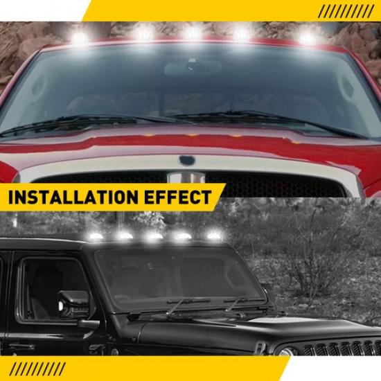 5PCS Roof Cab Signal Light White/Amber DRL Solar Universal Powered 4 Mode Smoked