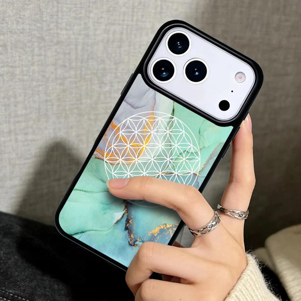 Capa Case for iPhone 17 Air 16 Pro Max 15 Plus 11 13 Mini 14 12 Back Phone Cover Flower Of Life In Lotus Pastel Golds