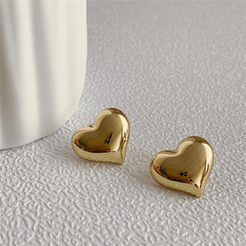 Minimalist Gold  Color Smooth Love Heart Stud Earrings For Women Trendy Elegant Wedding Bride Jewelry Gift