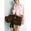 Spring New Women's Clothing Sweet Style Small round Lapel Small Plaid Puffy Long Sleeve Shirt Top 4661038