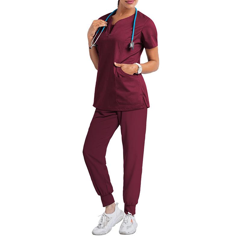 Two Piece Womens Ladies Short Sleeve Nurse Scrub Tops T-Shirt+Pants Sets Hospital Medical Nursing Uniform Outfits