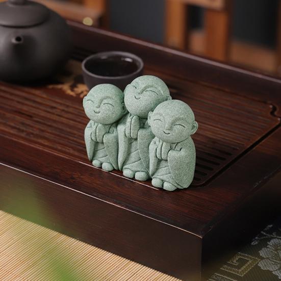Украшение маленького Будды, зеленый песчаник, универсальная статуя монаха, украшение Будды для стола, домашний декор