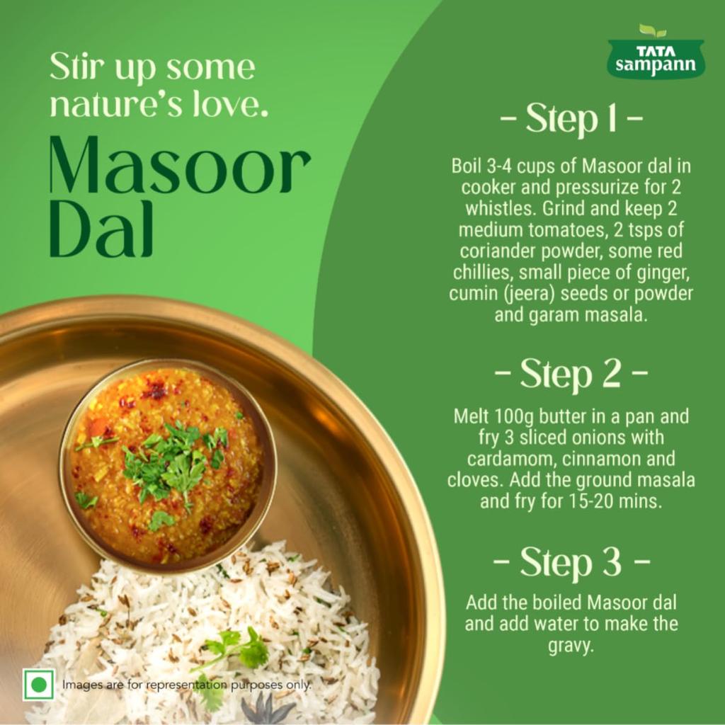 Tata Sampann Unpolished Masoor Dal Split, 500 Grams Pack of Lentils for Soups Salads and Healthy Meals