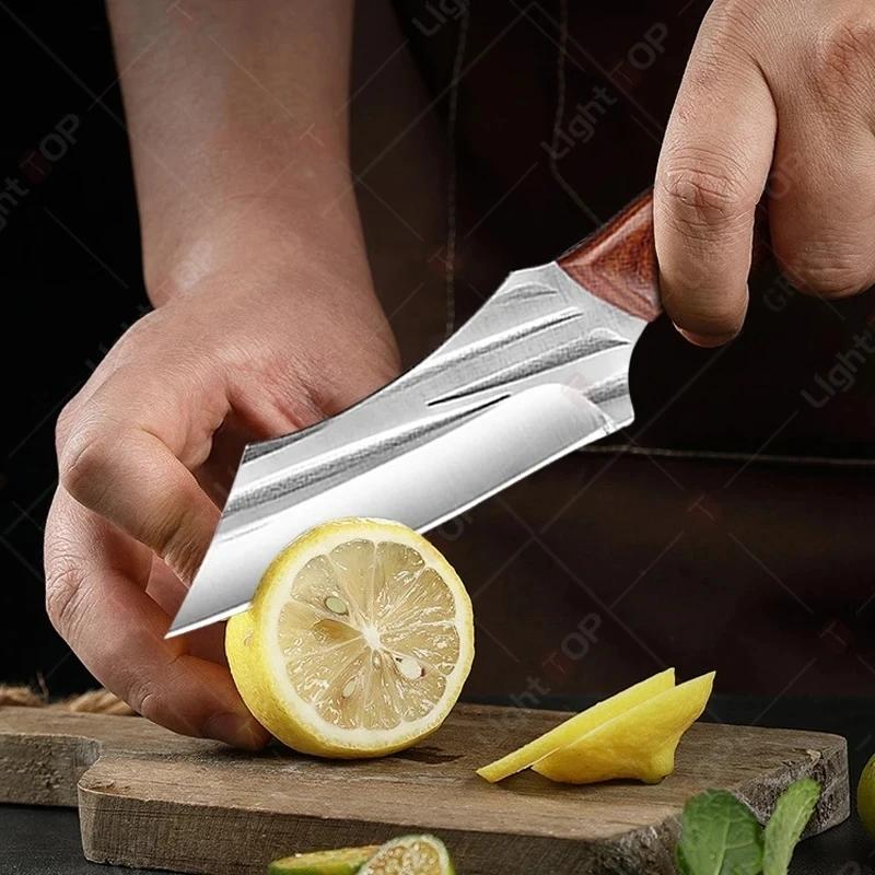 WXCOO Ручная ковка Набор мясницких ножей Кухонные ножи Нержавеющая сталь Обвалочный нож Деревянная ручка Нож для барбекю Разделочная доска