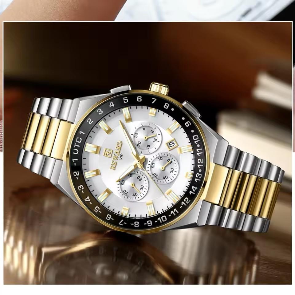 Reward Top Luxury Watch Quartz Stainless Steel Watch Waterproof Calendar Luminous Chronograph Watches for Men Relogio Masculino