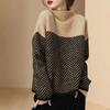 Women Sweater Half High Collar Long Sleeve Color-Blocked Loose Fit Knitting Top Autumn Winter Thick Warm Pullover Tops