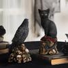 Resin Skull Head Sculpture Crow Black Cat Statue Figurine Creative Desktop Skull Figurine Home Office Decor Gift
