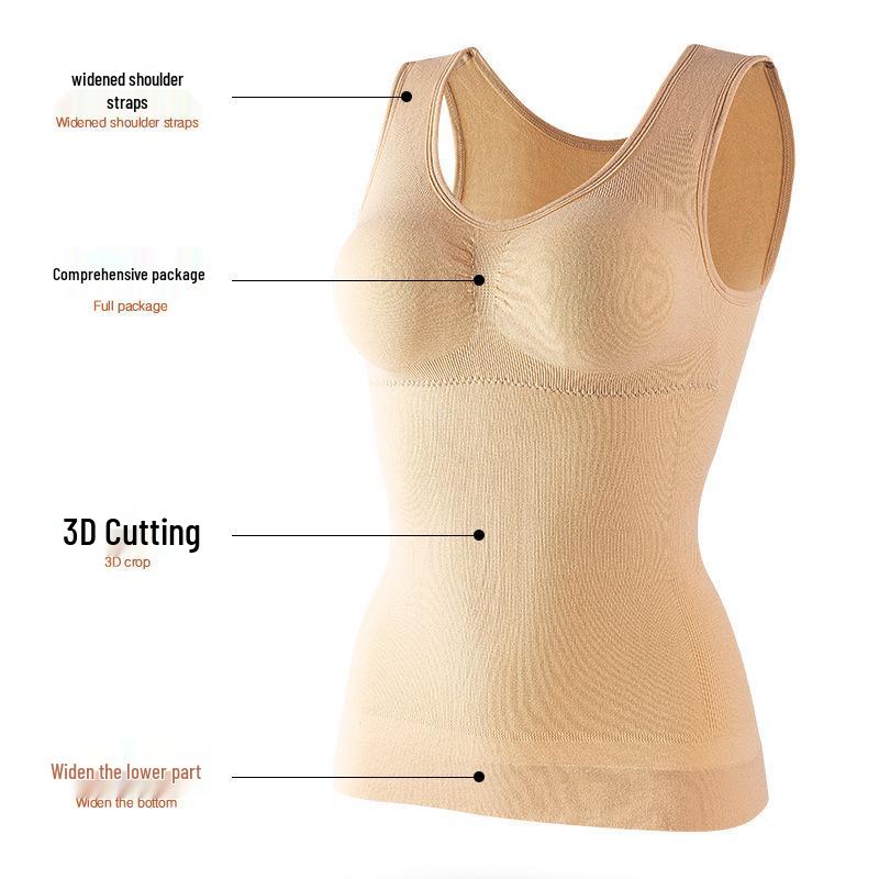 Double-Layer Seamless Body Shaping Vest for Women - Tummy Control & Waist Cincher Sports Base Layer, Pure Cotton with Chest Pads