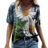 Летняя женская свободная 3D футболка с V-образным вырезом и коротким рукавом с цветочным принтом