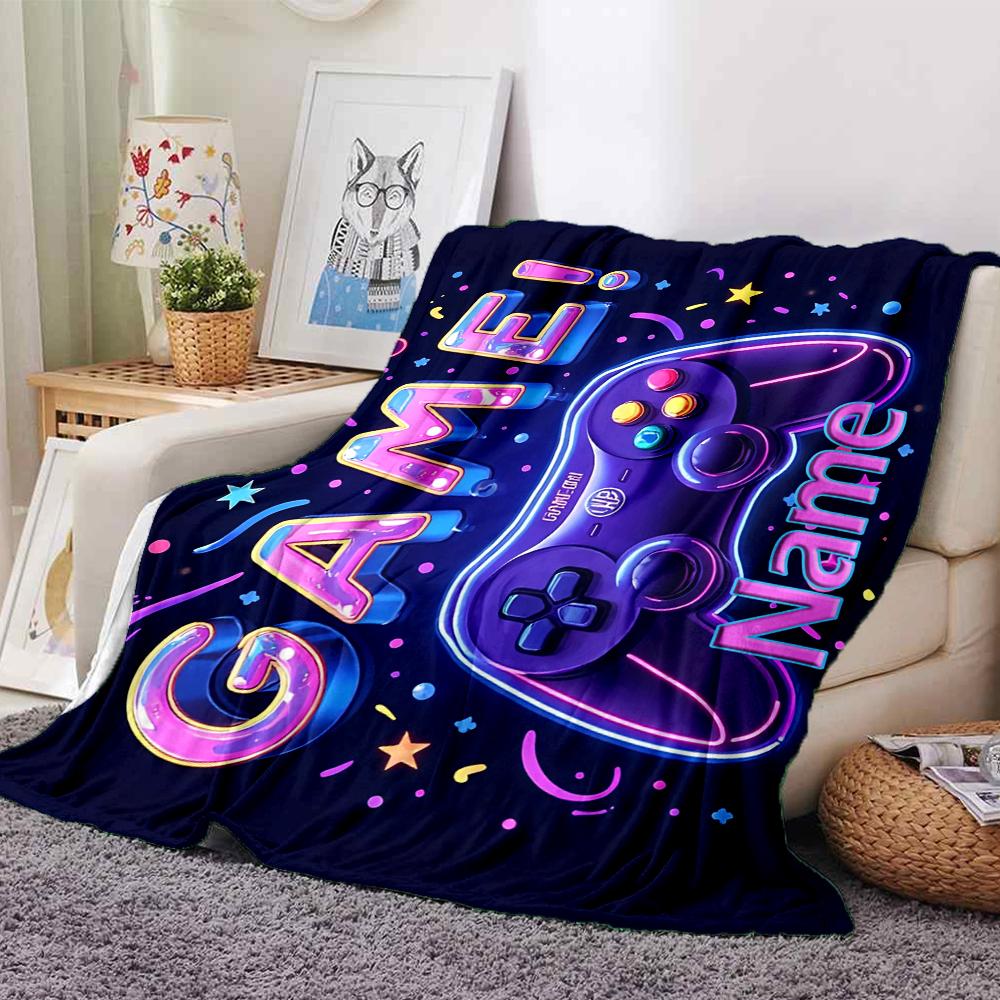 Custom Name Game Controller Theme Printed Blanket - Perfect for Couch, Bed, Travel & Outdoor Use | Machine Washable, Cozy & Durable.