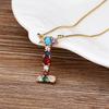 Nidin High Quality Wholesale 26 Letters Multi-color Zircon Necklace Copper Pendant Women Girl Fine Party Jewelry Family Gifts