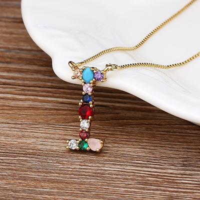Nidin High Quality Wholesale 26 Letters Multi-color Zircon Necklace Copper Pendant Women Girl Fine Party Jewelry Family Gifts