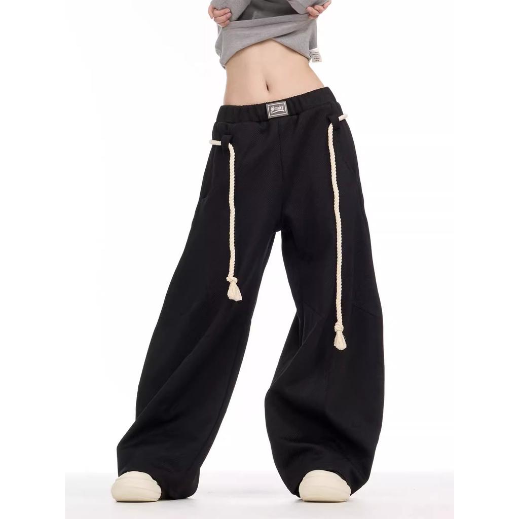Casual Straight Drag Pants Women Vintage Cotton Solid Color Sweatpants Autumn High Street Gray Wide Leg Machete Pants
