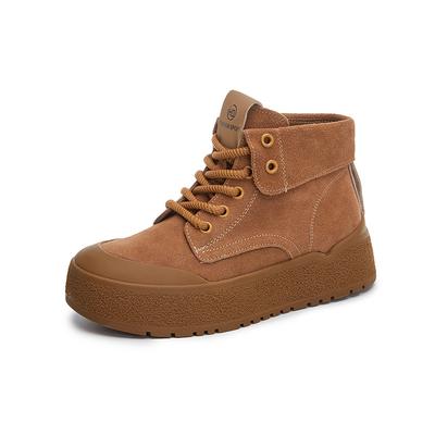 Новые кожаные ботинки цвета ревеня для женщин 2025 новая осень и зима платформа ботинки Мартина повседневные универсальные ретро ботинки двойного ношения для женщин