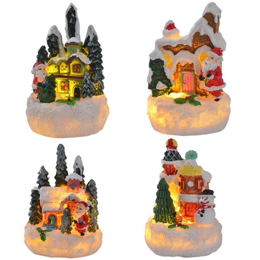 Resin House Statue Light Creative Miniature Figurine Sculptures Santa Claus Snowman Lamp  Festival
