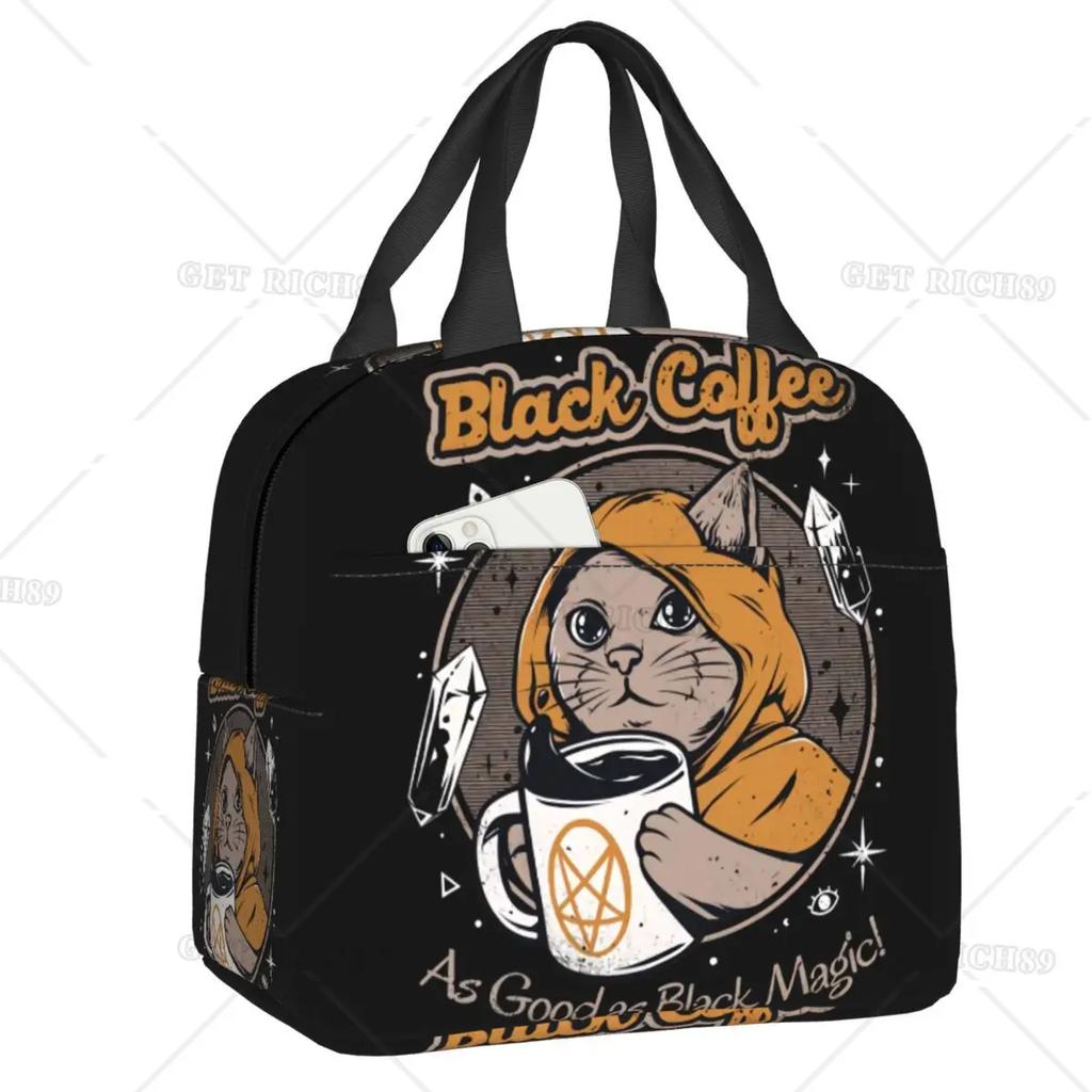 Satanic Cat Insulated Lunch Bag Waterproof Thermal Cooler Lunch Box with Side Pocket for Women Men Kids Camping Travel