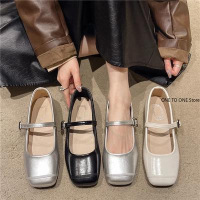 2024 Лето Новые Брендовые Женские Туфли На Плоской Подошве Модные Туфли Мэри Джейн С Квадратным Носком Мягкие Повседневные Балетки Туфли Слингбэк Черные 35-42