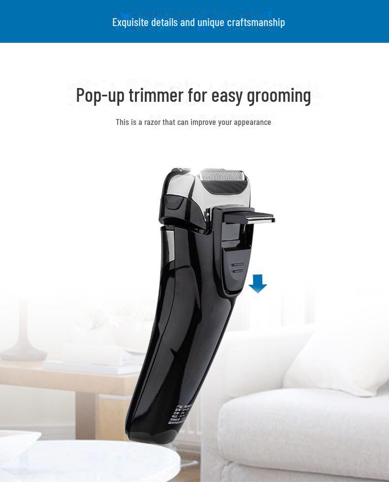 Мужская аккумуляторная электробритва с тремя лезвиями и выдвижным триммером, полностью моющаяся.
