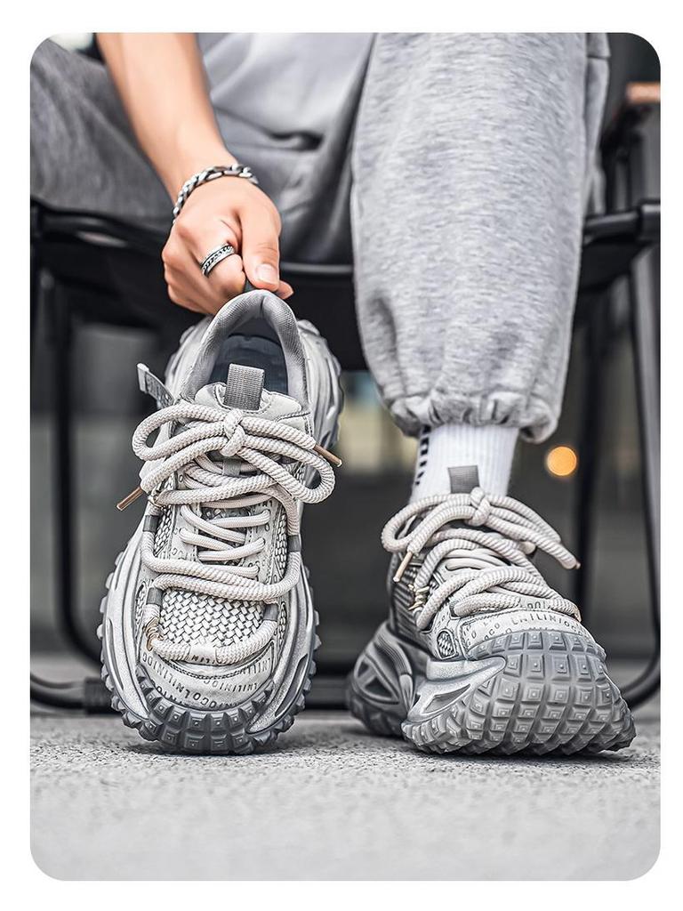 Мужские спортивные кроссовки из сетки класса люкс: Нескользящие, дышащие, толстая подошва, увеличивающие рост, повседневные кроссовки для бега в стиле «папа» на осень/зиму.