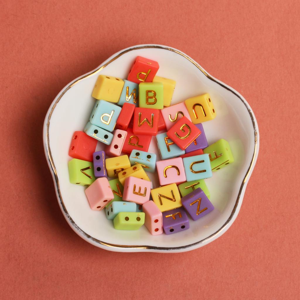 Making For Beads 20Pcs 9*7mm Diy Flat Square Acrylic Double Hole Accessories Jewelry Letter Pattern