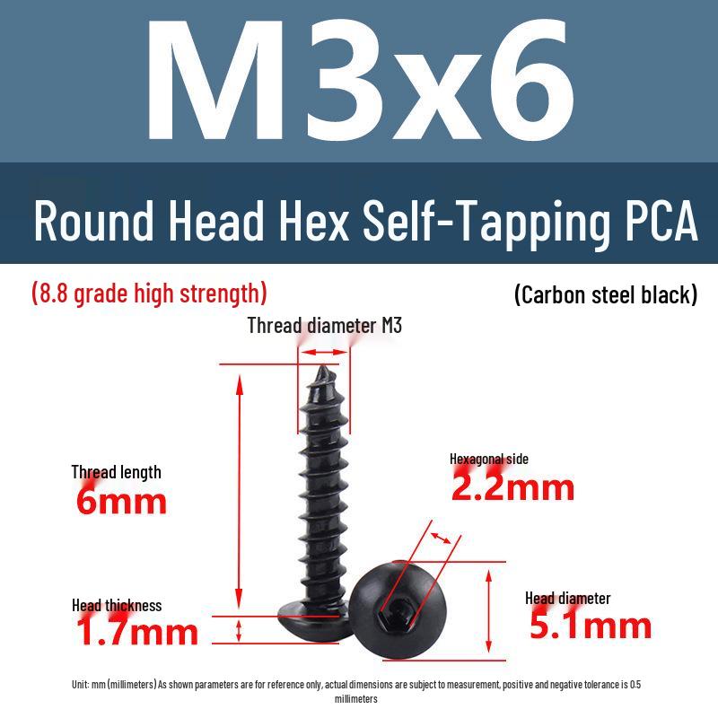 Yigu Высокопрочные черные саморезы с шестигранным углублением, класс прочности 8.8, M2-M6, круглая/плоская головка