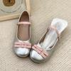 Flat Bottom Mary Jane Single Shoes Female Bowknot Silvery Women's Small Leather Shoes Solid Color Simple All-match Women Shoes