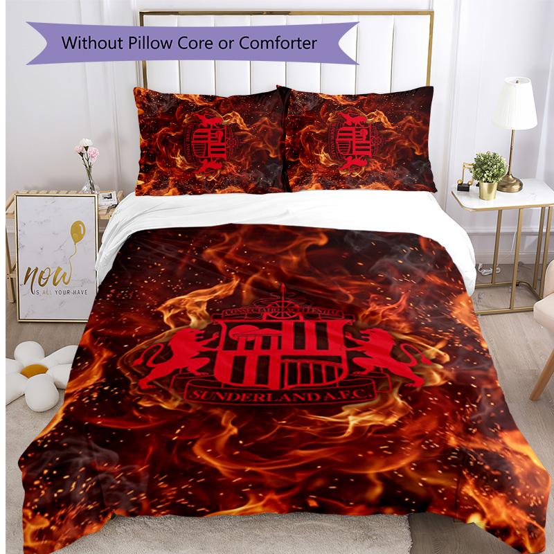 Sunderland Football Printed 3 Pieces Bedding Set, Comfortable Skin Friendly Bedroom Duvet Cover Set