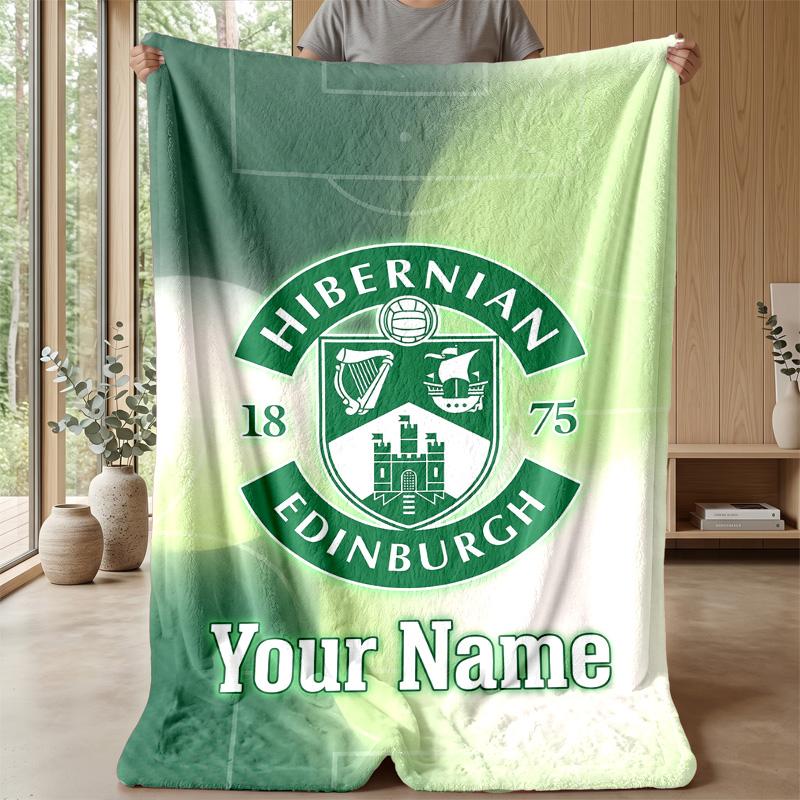 Custom Text Flannel Throw Blanket, Lightweight Cozy Bed Sofa BlanketHibernian FC