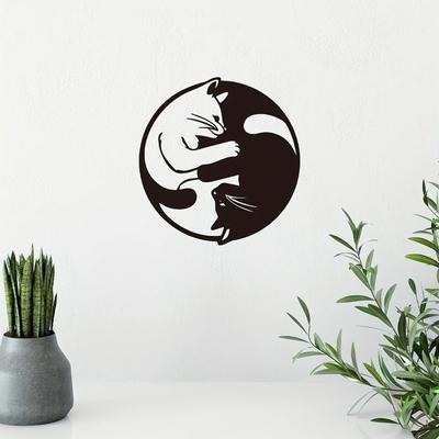 1 шт. Металлическая табличка с изображением кошек Инь-Ян - уникальный настенный декор, скульптуры и украшения для дома, сада, улицы и двора | Стильный акцент