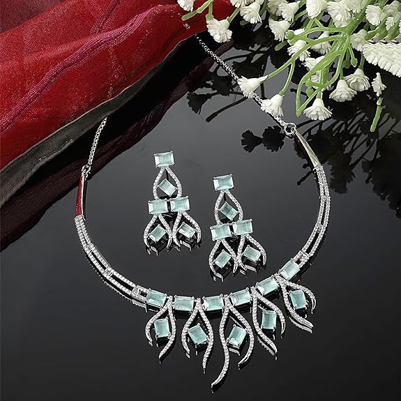 Современное ожерелье с родиевым покрытием из американских бриллиантов и серьги, комплект украшений для девочек и женщин