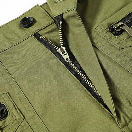 Men Cropped Pants with Multi-Pockets Design Mid-rise Button Zipper Fly Straight Leg