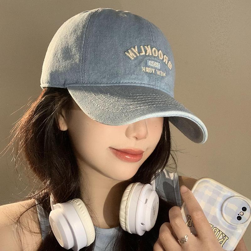 Бейсболка из стираного денима, женская, с широкими полями, большой окружностью головы, с надписью «буква», показывающей маленькое лицо, синяя шляпа, новинка 2024 года